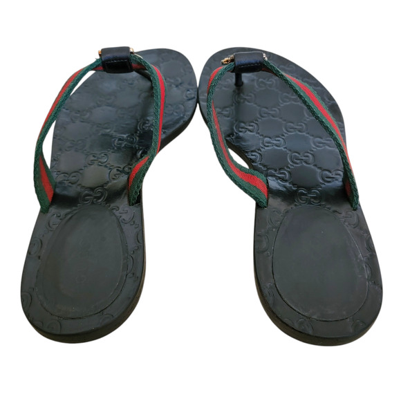 Gucci GG Black Web Thong Guccissima Sandals Logo Monogram Flip Flop 6.5 36.5 - Picture 2 of 12